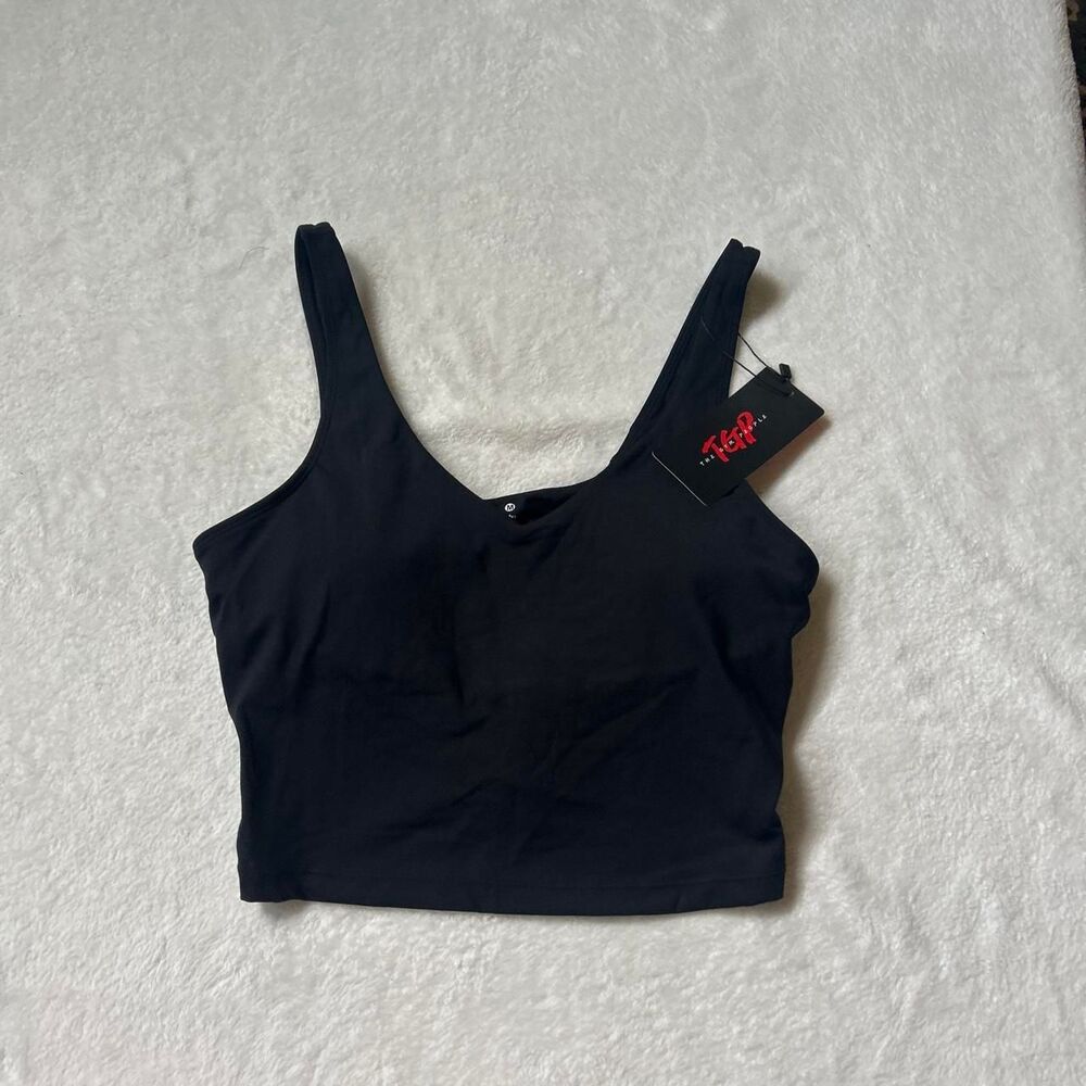 The Gym People Black crop top sports bra v neck with removable padding m nwt